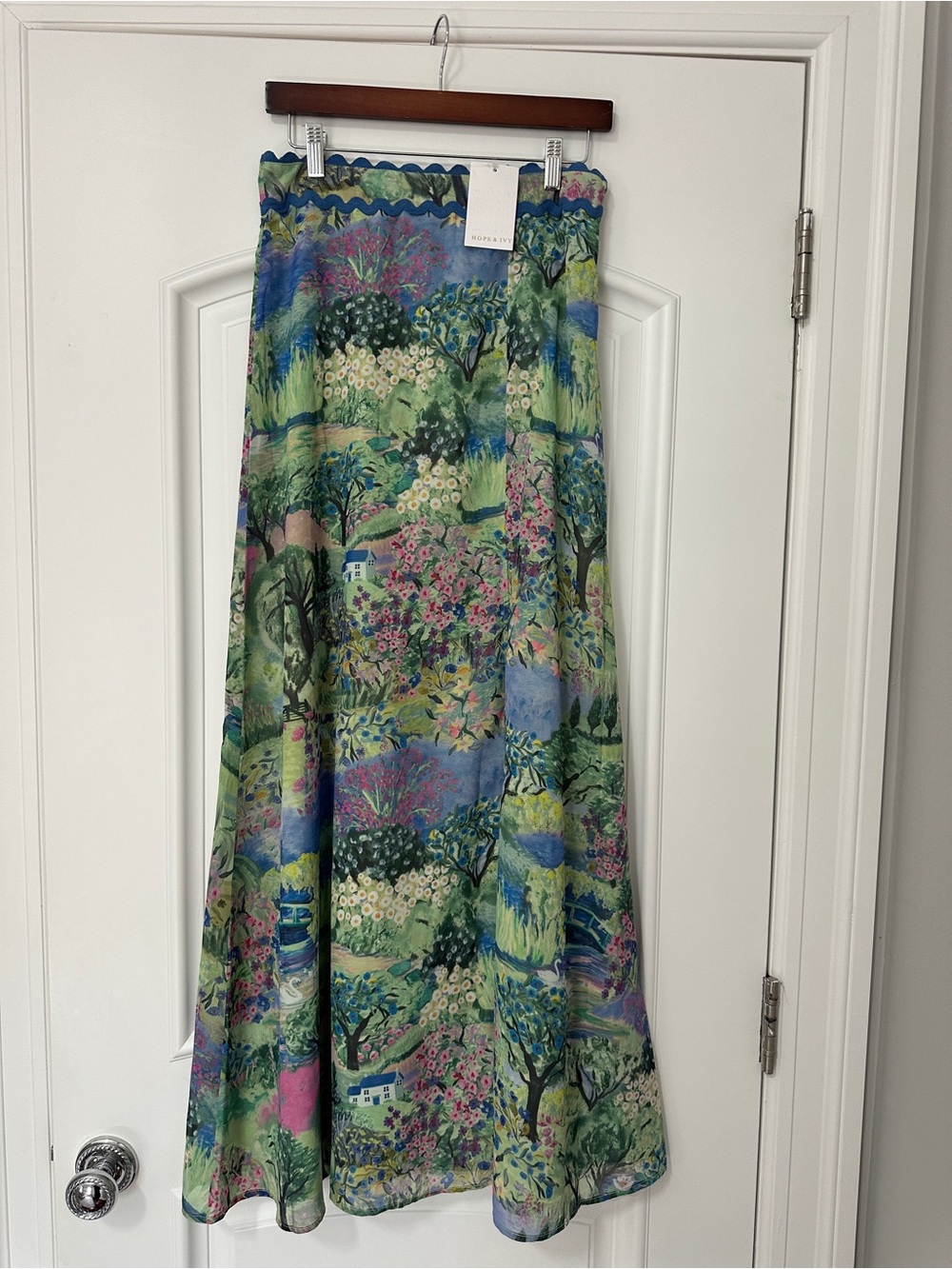 ASOS Blue and Green Floral Maxi Skirt with High Side Slit - Picture 2 of 6